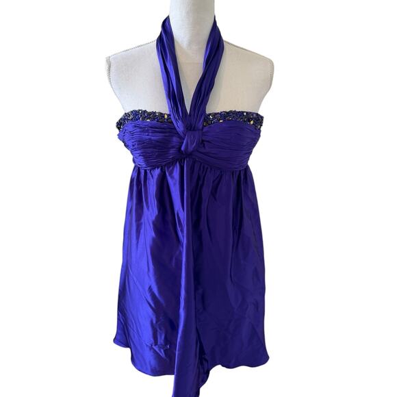 Basix Black Label Silk Empire Waist Babydoll Party Dress Royal Purple 4 - Picture 1 of 7